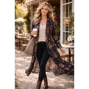 Women's XL Boho Aztec Tribal Open-Front Duster Cardigan | Longline Cozy Layer